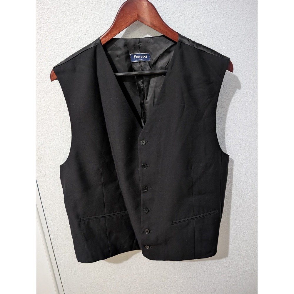Ferrecci Uomo Black Formal Suit Vest Mens Size 46R Super 150s 6 Button Waistcoat